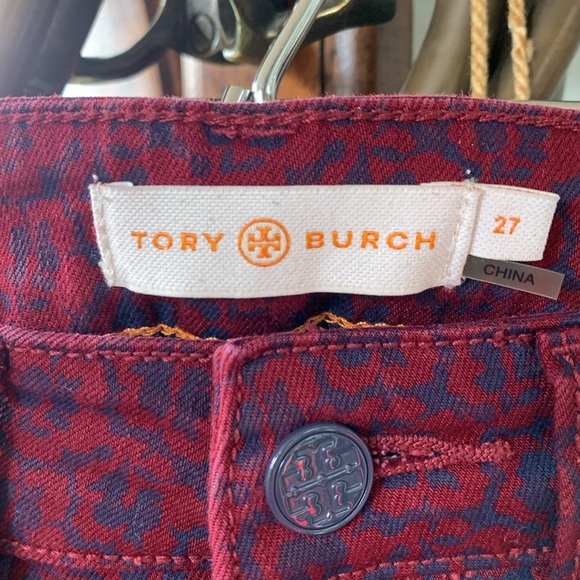 Tory Burch $225 Maroon Burgundy Red and Navy Denim - Picture 7 of 12